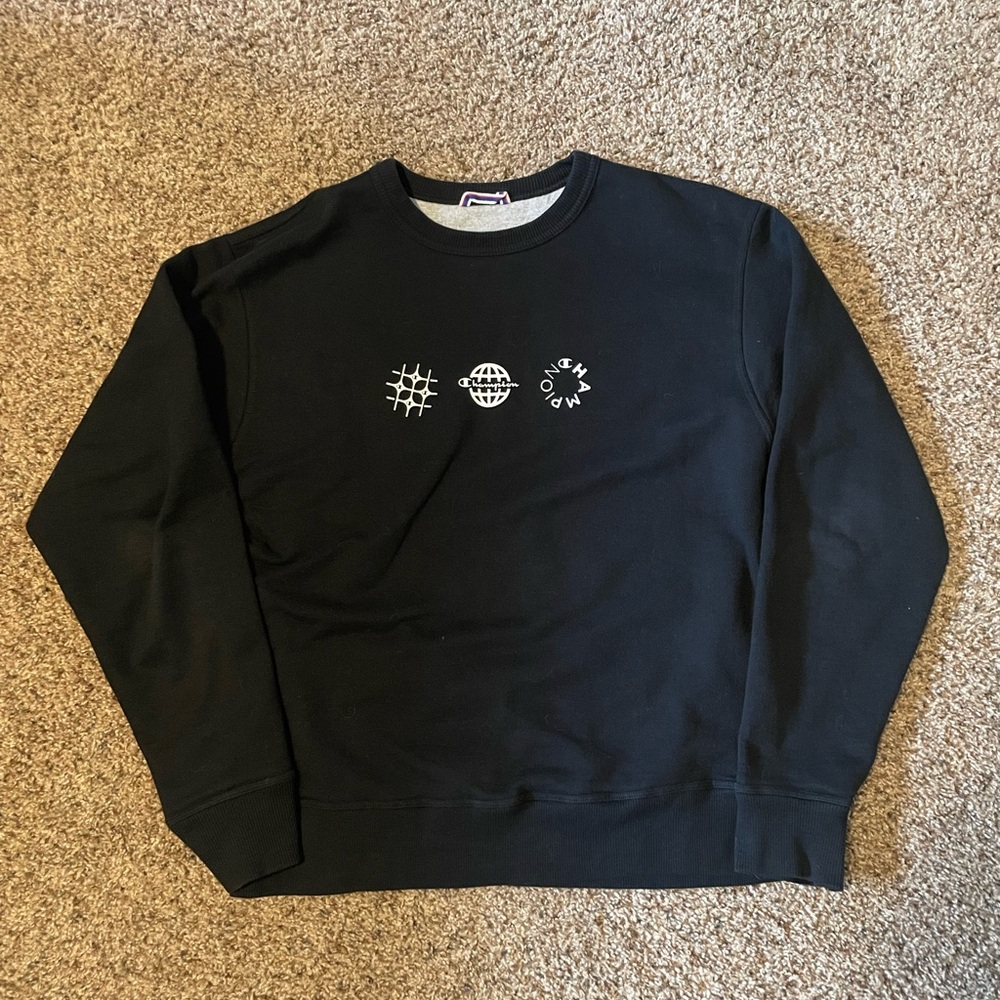Black Graphic Champion Crewneck